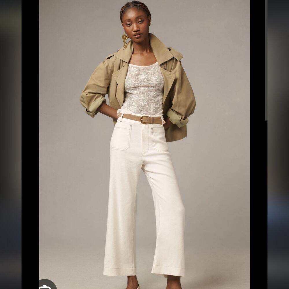 Antropologie Maeve The Colette Criss Cross Stitch Linen Pants Sz 29